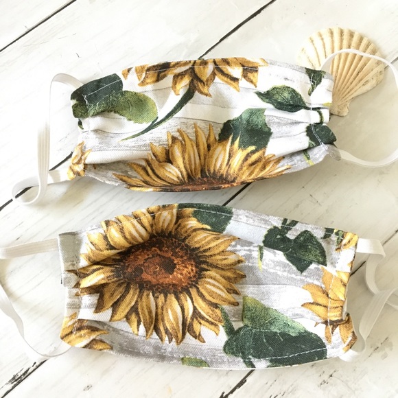 2 Face Mask Sunflower Cotton Double Layer - Picture 2 of 4